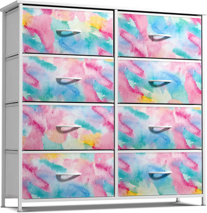 Dresser with Fabric Drawers & Wood Top (8 Drawer, Watercolor)