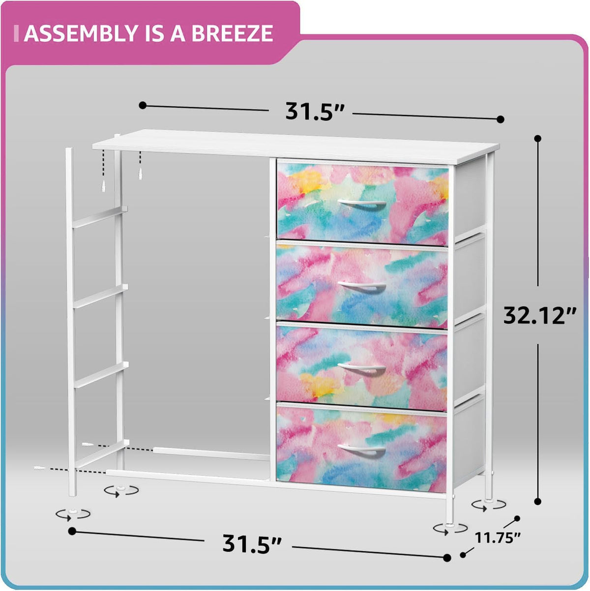 Dresser with Fabric Drawers & Wood Top (8 Drawer, Watercolor)
