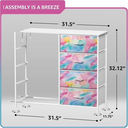 Dresser with Fabric Drawers & Wood Top (8 Drawer, Watercolor)
