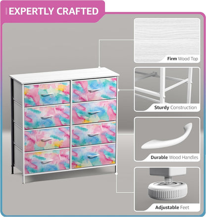 Dresser with Fabric Drawers & Wood Top (8 Drawer, Watercolor)
