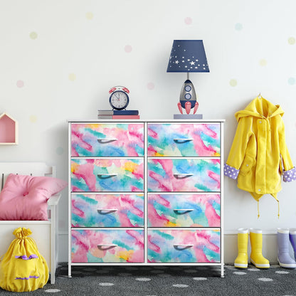 Dresser with Fabric Drawers & Wood Top (8 Drawer, Watercolor)
