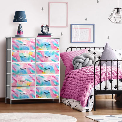 Dresser with Fabric Drawers & Wood Top (8 Drawer, Watercolor)