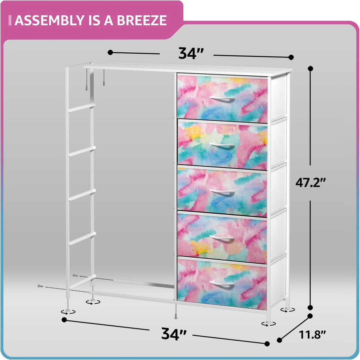Dresser with Fabric Drawers & Wood Top (8 Drawer, Watercolor)
