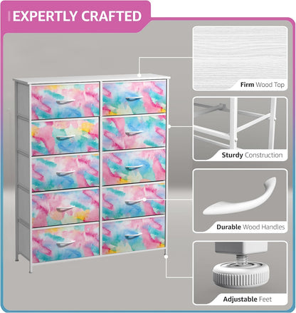 Dresser with Fabric Drawers & Wood Top (8 Drawer, Watercolor)