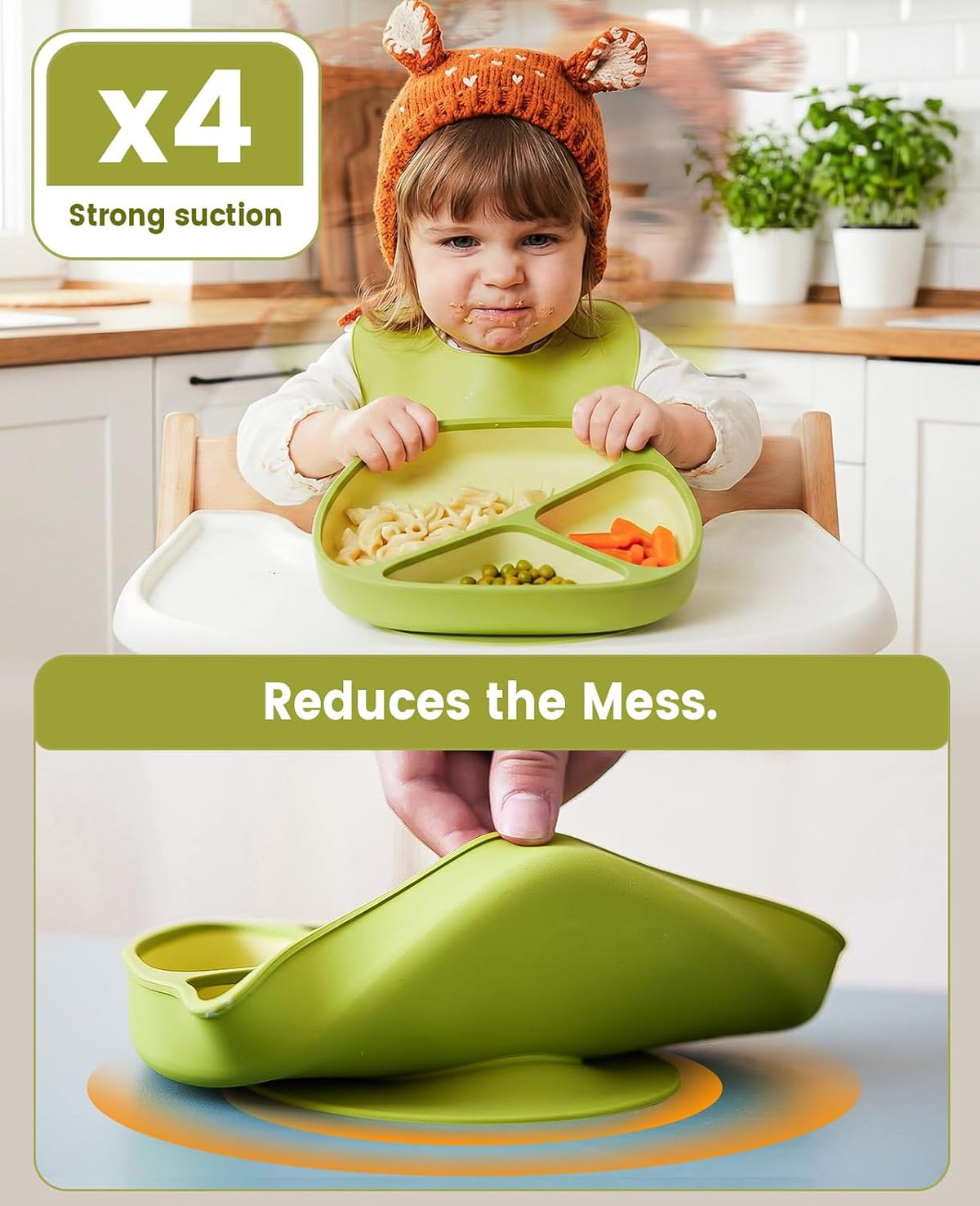 Silicone Baby Feeding Set, Toddler Plates Set 8 PCS – Suction Plate, Spoons, Forks, Bibs and Sippy Cups, Baby Led Weaning Essential, BPA-Free Baby Dishes & Utensils, Dishwasher Safe