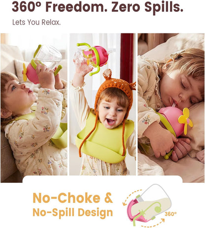Silicone Baby Feeding Set, Toddler Plates Set 8 PCS – Suction Plate, Spoons, Forks, Bibs and Sippy Cups, Baby Led Weaning Essential, BPA-Free Baby Dishes & Utensils, Dishwasher Safe