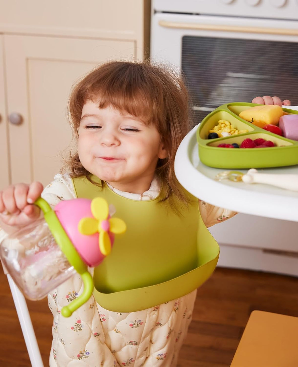 Silicone Baby Feeding Set, Toddler Plates Set 8 PCS – Suction Plate, Spoons, Forks, Bibs and Sippy Cups, Baby Led Weaning Essential, BPA-Free Baby Dishes & Utensils, Dishwasher Safe