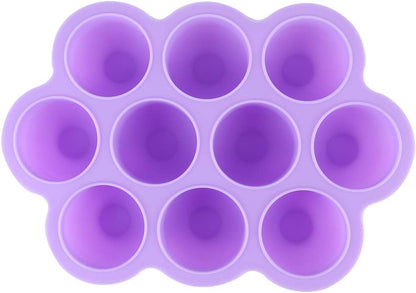 Silicone Food Freezer Tray 10 Holes Container with Lid for Homemade Baby Food, Convenient for Dishwasher, Microwave, Oven, Refrigerator (Purple)