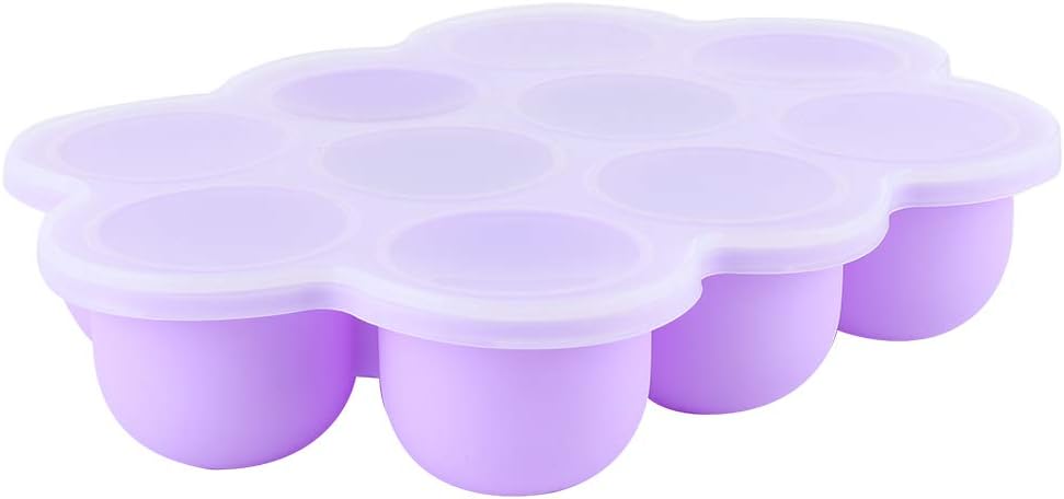 Silicone Food Freezer Tray 10 Holes Container with Lid for Homemade Baby Food, Convenient for Dishwasher, Microwave, Oven, Refrigerator (Purple)