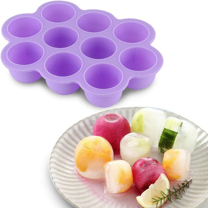 Silicone Food Freezer Tray 10 Holes Container with Lid for Homemade Baby Food, Convenient for Dishwasher, Microwave, Oven, Refrigerator (Purple)