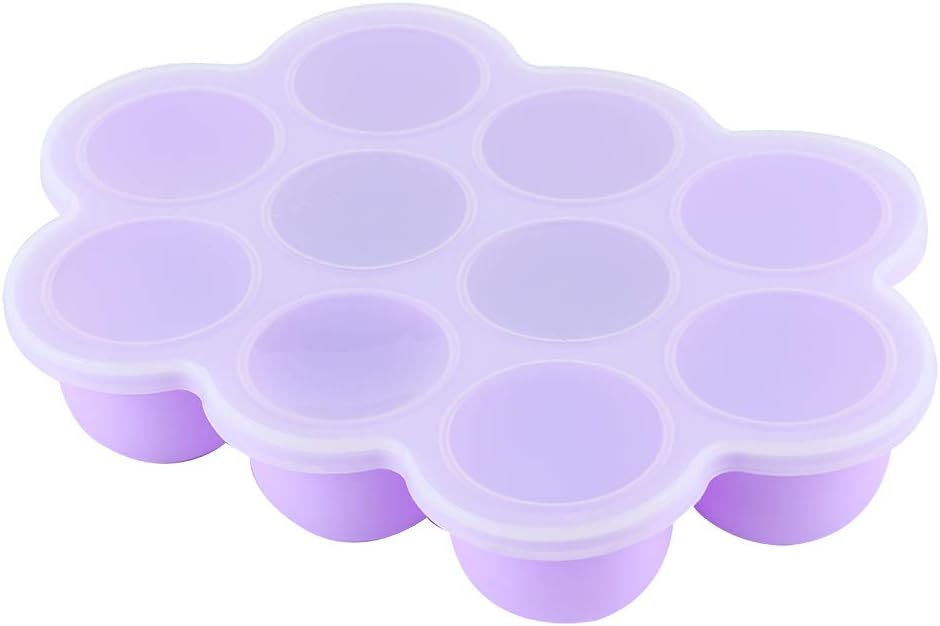 Silicone Food Freezer Tray 10 Holes Container with Lid for Homemade Baby Food, Convenient for Dishwasher, Microwave, Oven, Refrigerator (Purple)
