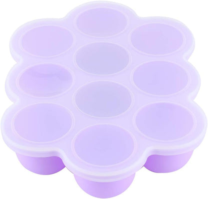 Silicone Food Freezer Tray 10 Holes Container with Lid for Homemade Baby Food, Convenient for Dishwasher, Microwave, Oven, Refrigerator (Purple)