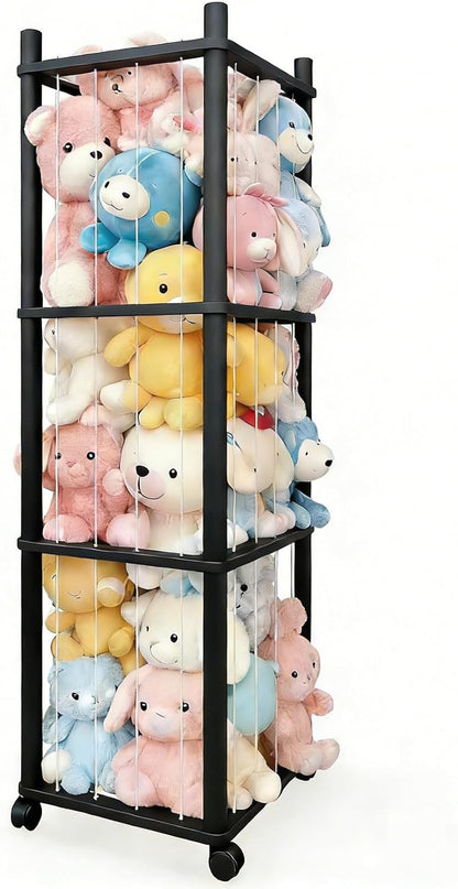 Stuffed Animal Zoo Storage with Lockable Wheels, Black