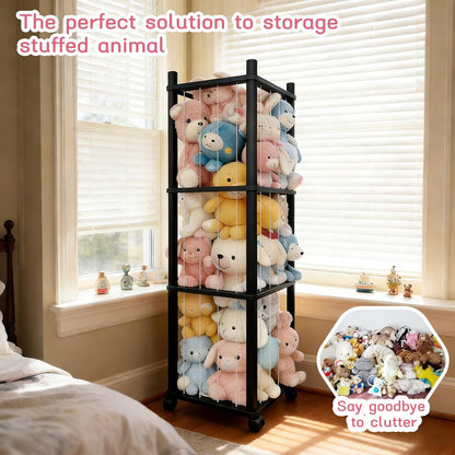 Stuffed Animal Zoo Storage with Lockable Wheels, Black