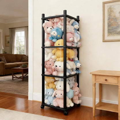 Stuffed Animal Zoo Storage with Lockable Wheels, Black
