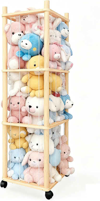 Stuffed Animal Zoo Storage with Lockable Wheels, Black