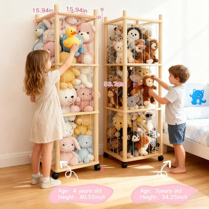 Stuffed Animal Zoo Storage with Lockable Wheels, Black