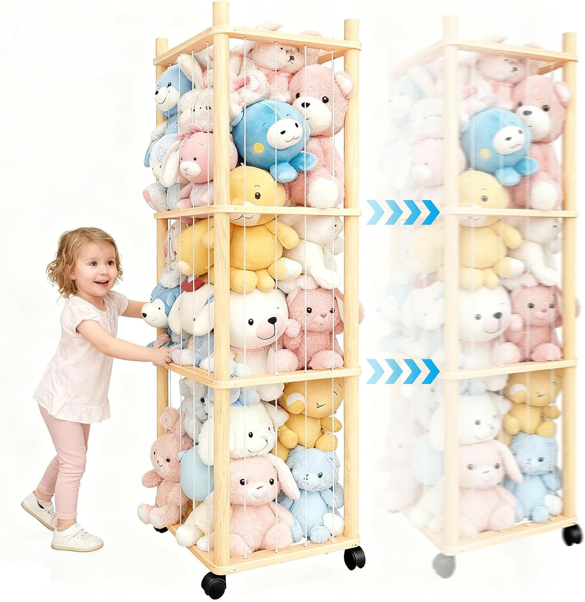 Stuffed Animal Zoo Storage with Lockable Wheels, Black