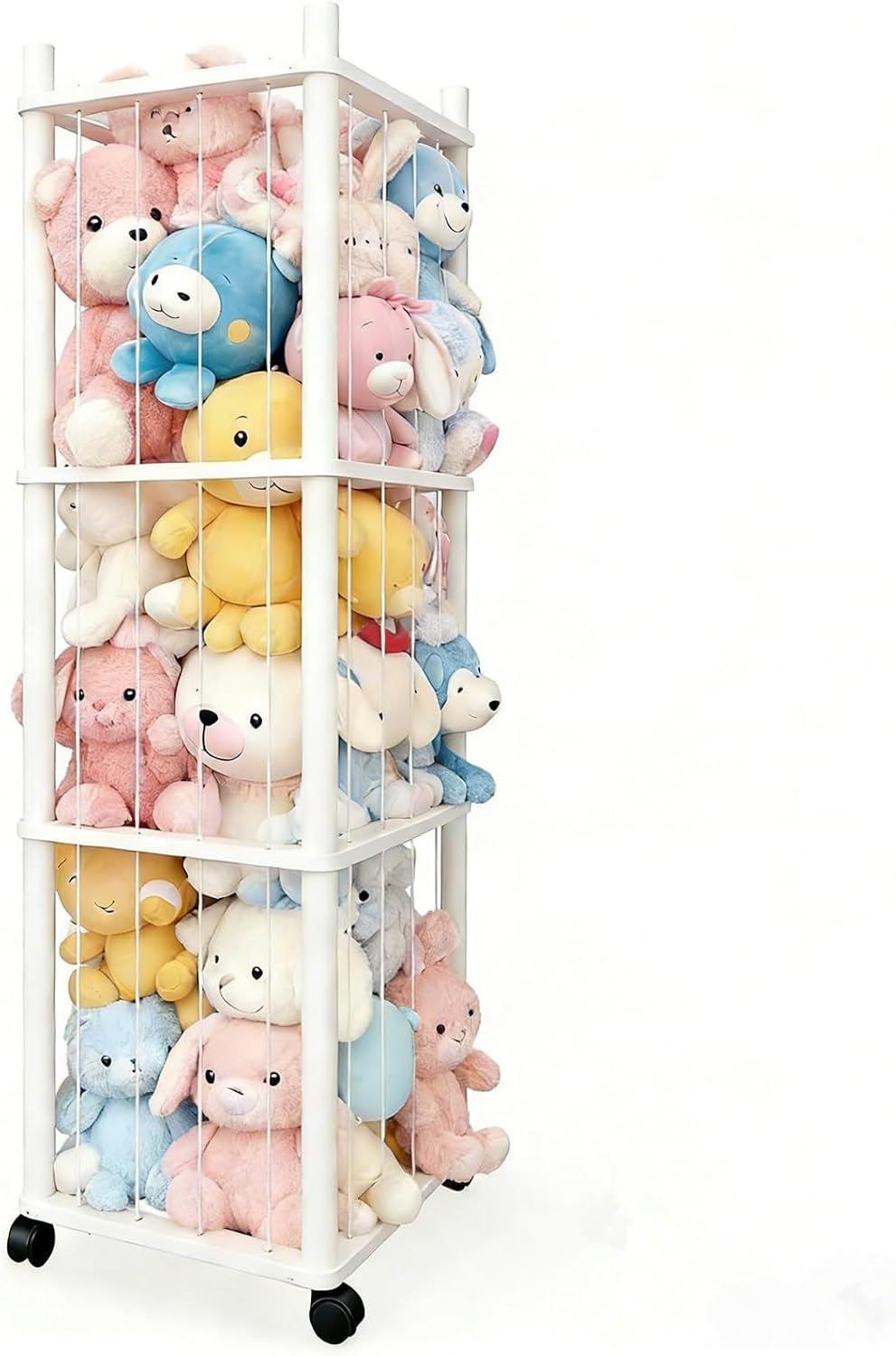 Stuffed Animal Zoo Storage with Lockable Wheels, Black