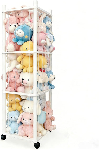 Stuffed Animal Zoo Storage with Lockable Wheels, Black