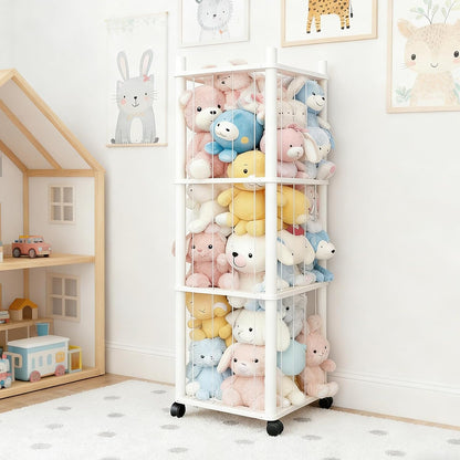 Stuffed Animal Zoo Storage with Lockable Wheels, Black