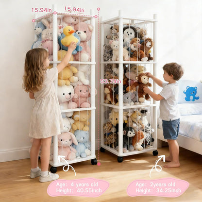 Stuffed Animal Zoo Storage with Lockable Wheels, Black