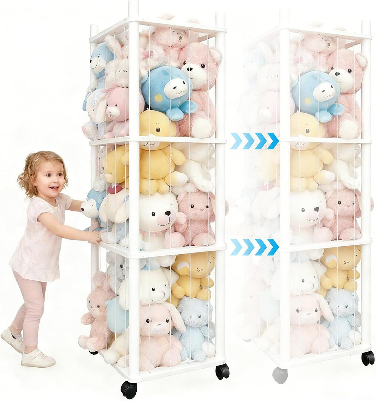 Stuffed Animal Zoo Storage with Lockable Wheels, Black