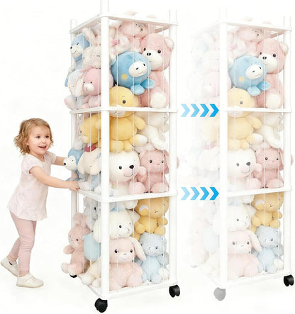 Stuffed Animal Zoo Storage with Lockable Wheels, Black