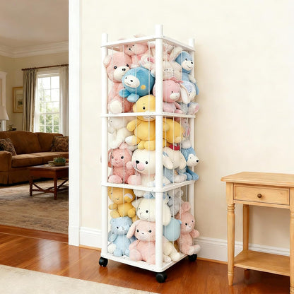Stuffed Animal Zoo Storage with Lockable Wheels, Black