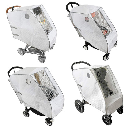 Baby Stroller Rain Cover - Universal Size, Provides Extra Warmth & Shields Child from Wind & Rain. Mesh Material for Ventilation & Reflective Trimming for Night Visibility. (White, Quilted)