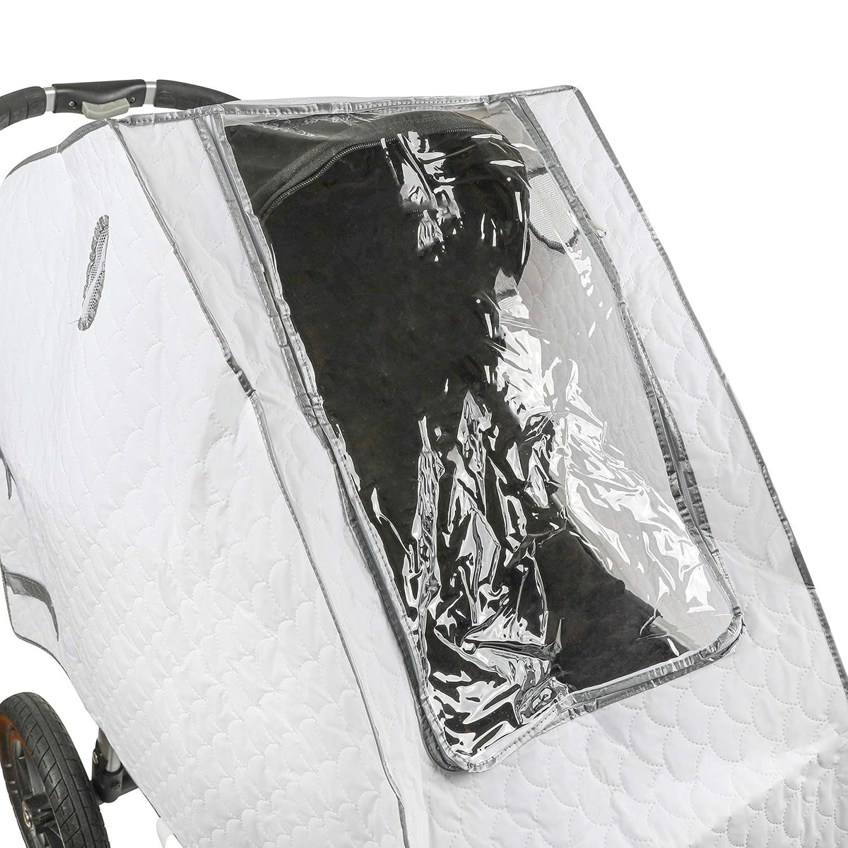 Baby Stroller Rain Cover - Universal Size, Provides Extra Warmth & Shields Child from Wind & Rain. Mesh Material for Ventilation & Reflective Trimming for Night Visibility. (White, Quilted)