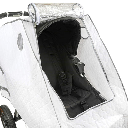 Baby Stroller Rain Cover - Universal Size, Provides Extra Warmth & Shields Child from Wind & Rain. Mesh Material for Ventilation & Reflective Trimming for Night Visibility. (White, Quilted)