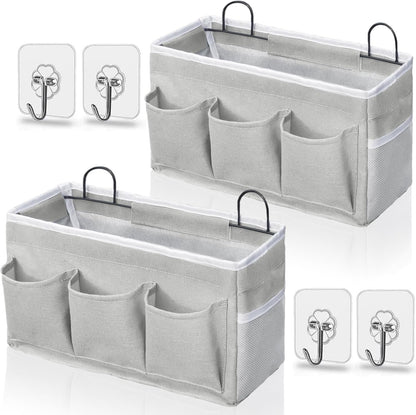 2pcs Light-Style Wall Hanging Storage Bag, Linen Fabric Door Hanging Organizer Baskets with Pockets, Waterproof Bin for Bedroom, Kitchen, Office, RV Camper (Pink-2pcs)