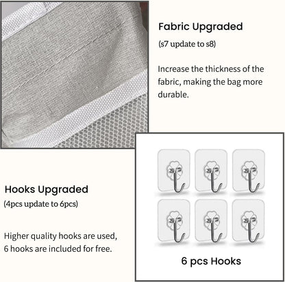 2pcs Light-Style Wall Hanging Storage Bag, Linen Fabric Door Hanging Organizer Baskets with Pockets, Waterproof Bin for Bedroom, Kitchen, Office, RV Camper (Pink-2pcs)