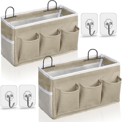2pcs Light-Style Wall Hanging Storage Bag, Linen Fabric Door Hanging Organizer Baskets with Pockets, Waterproof Bin for Bedroom, Kitchen, Office, RV Camper (Pink-2pcs)