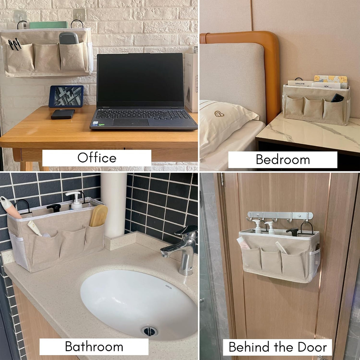 2pcs Light-Style Wall Hanging Storage Bag, Linen Fabric Door Hanging Organizer Baskets with Pockets, Waterproof Bin for Bedroom, Kitchen, Office, RV Camper (Pink-2pcs)