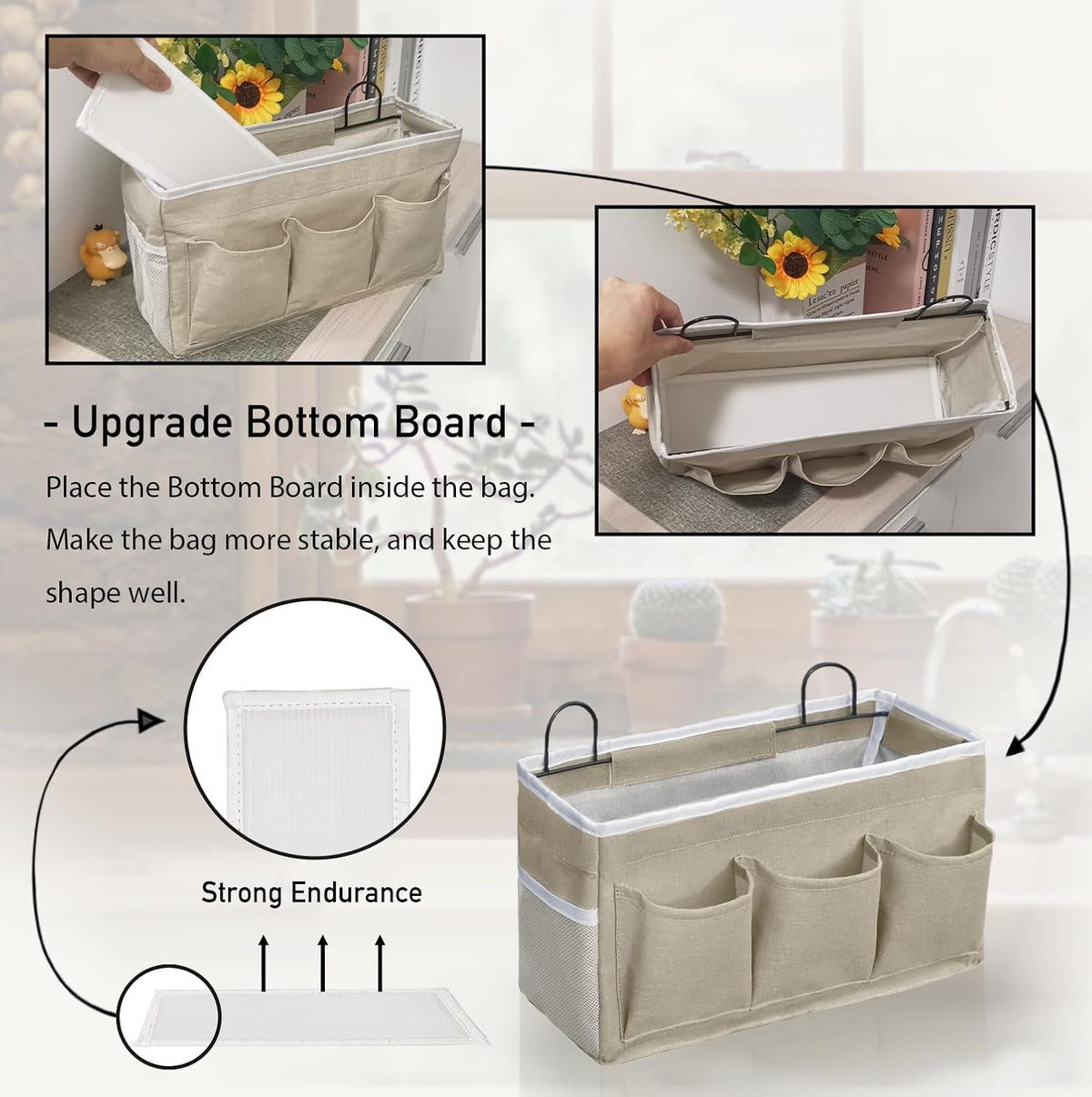 2pcs Light-Style Wall Hanging Storage Bag, Linen Fabric Door Hanging Organizer Baskets with Pockets, Waterproof Bin for Bedroom, Kitchen, Office, RV Camper (Pink-2pcs)