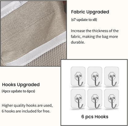 2pcs Light-Style Wall Hanging Storage Bag, Linen Fabric Door Hanging Organizer Baskets with Pockets, Waterproof Bin for Bedroom, Kitchen, Office, RV Camper (Pink-2pcs)