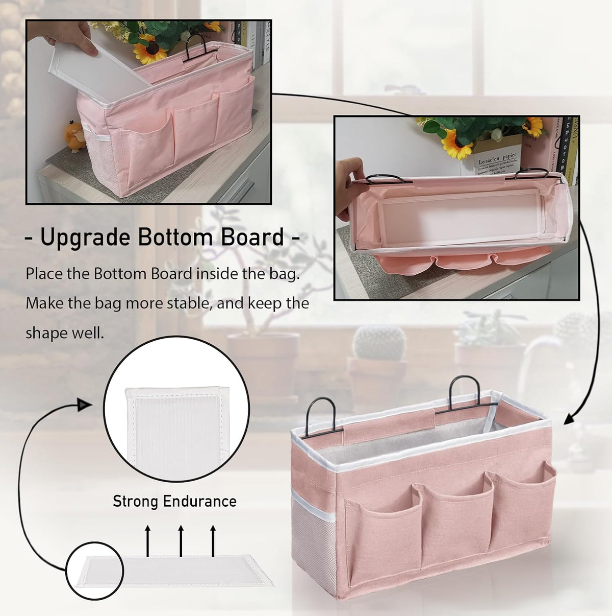 2pcs Light-Style Wall Hanging Storage Bag, Linen Fabric Door Hanging Organizer Baskets with Pockets, Waterproof Bin for Bedroom, Kitchen, Office, RV Camper (Pink-2pcs)