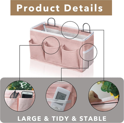 2pcs Light-Style Wall Hanging Storage Bag, Linen Fabric Door Hanging Organizer Baskets with Pockets, Waterproof Bin for Bedroom, Kitchen, Office, RV Camper (Pink-2pcs)