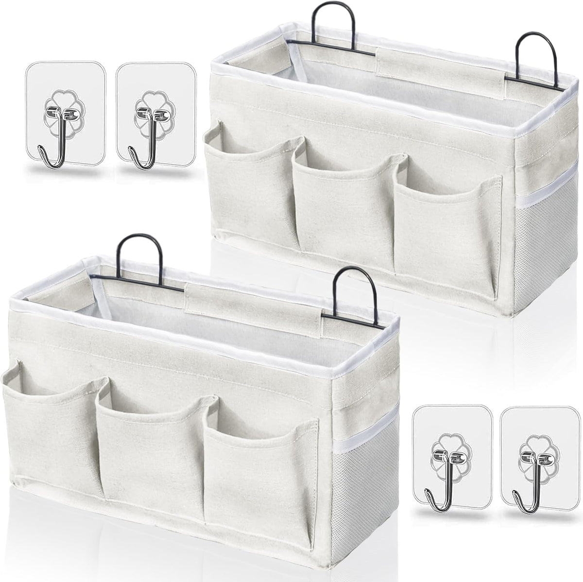 2pcs Light-Style Wall Hanging Storage Bag, Linen Fabric Door Hanging Organizer Baskets with Pockets, Waterproof Bin for Bedroom, Kitchen, Office, RV Camper (Pink-2pcs)