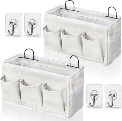 2pcs Light-Style Wall Hanging Storage Bag, Linen Fabric Door Hanging Organizer Baskets with Pockets, Waterproof Bin for Bedroom, Kitchen, Office, RV Camper (Pink-2pcs)