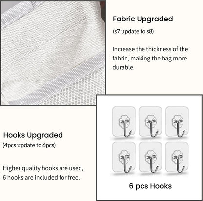 2pcs Light-Style Wall Hanging Storage Bag, Linen Fabric Door Hanging Organizer Baskets with Pockets, Waterproof Bin for Bedroom, Kitchen, Office, RV Camper (Pink-2pcs)