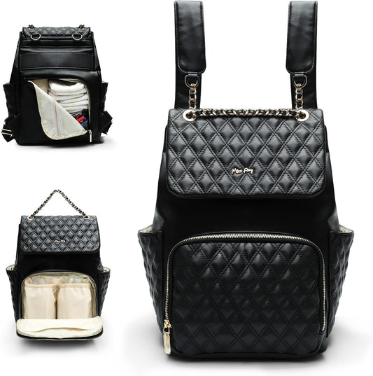 Diaper Bag Backpack Baby Diaper Bag for baby boy and girls, Leather Baby Bag Backpack with 13 Pockets,Changing Pad, Stroller Straps and 4 Insulated Pockets(Black)