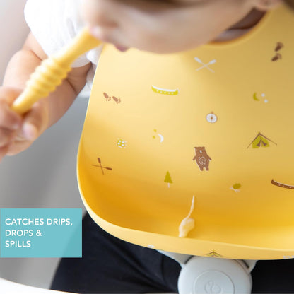 Bibs, Silicone Pocket for Babies, Baby Bib for Girl or Boy, for 6-24 Months Up to Toddler, Essential Must Have for Eating, Feeding, Baby Led Weaning Supplies, Mess Saving, Camp Gear Yellow