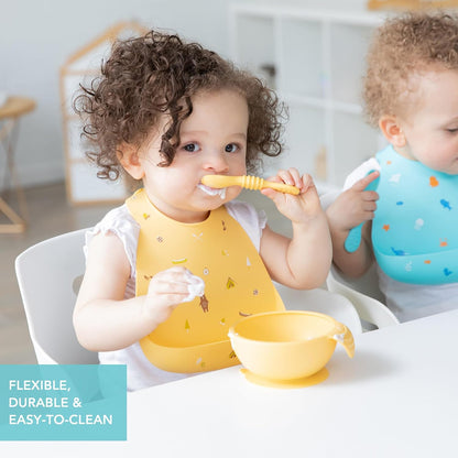 Bibs, Silicone Pocket for Babies, Baby Bib for Girl or Boy, for 6-24 Months Up to Toddler, Essential Must Have for Eating, Feeding, Baby Led Weaning Supplies, Mess Saving, Camp Gear Yellow