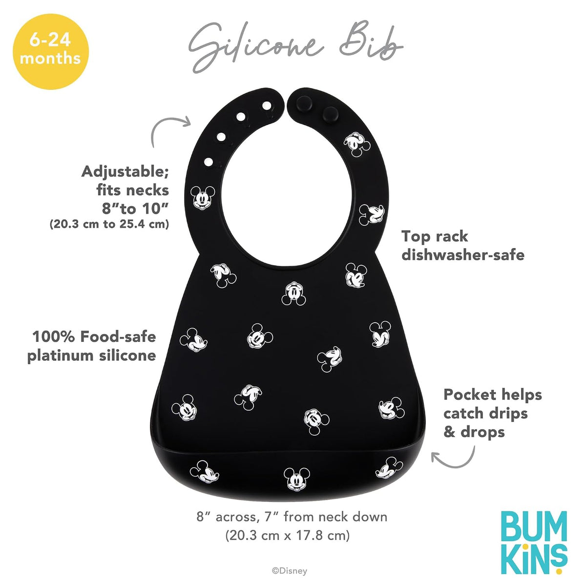 Bibs, Silicone Pocket for Babies, Baby Bib for Girl or Boy, for 6-24 Months Up to Toddler, Essential Must Have for Eating, Feeding, Baby Led Weaning Supplies, Mess Saving, Camp Gear Yellow