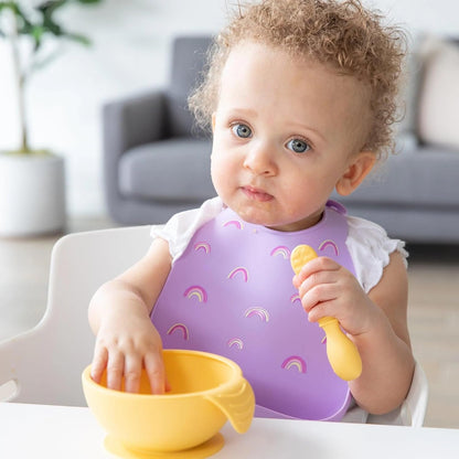 Bibs, Silicone Pocket for Babies, Baby Bib for Girl or Boy, for 6-24 Months Up to Toddler, Essential Must Have for Eating, Feeding, Baby Led Weaning Supplies, Mess Saving, Camp Gear Yellow