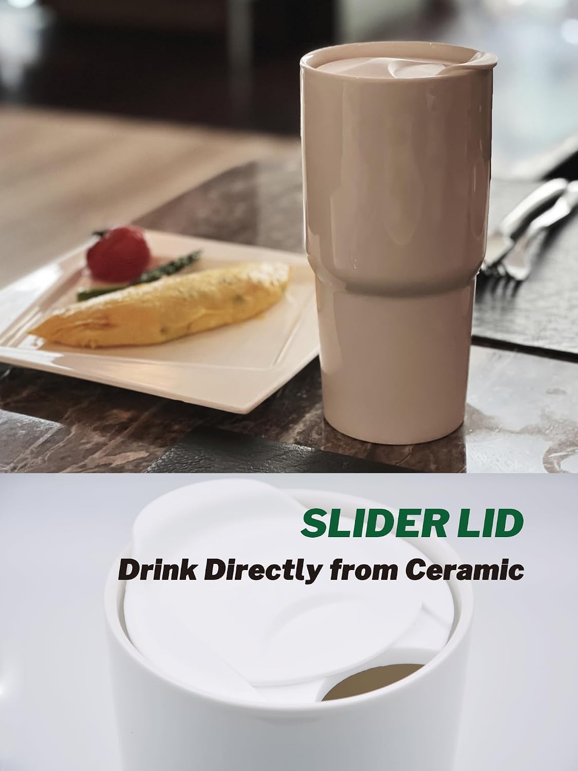 Ceramic Double Wall Insulated Travel Coffee Cup, 16oz, Matte Black | Double Wall Ceramic Insulated, Slider Lid & Silicone Boot, Grande Tumbler for Kitchen, Microwave-Safe, Dishwasher-Safe