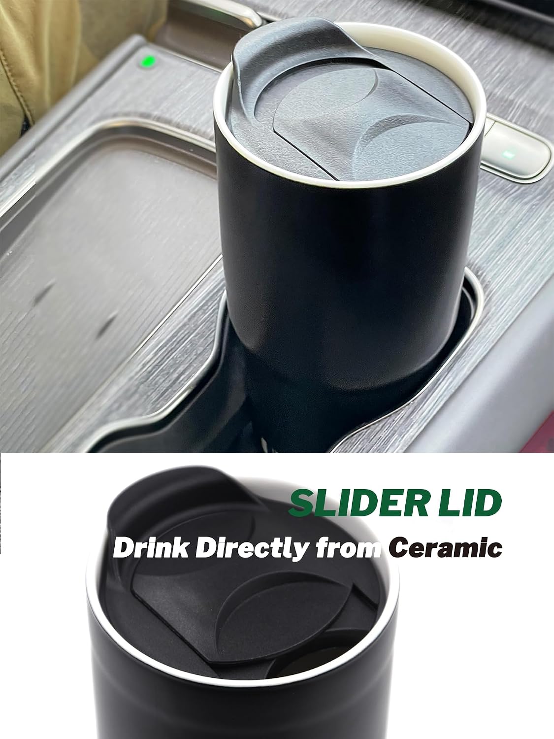 Ceramic Double Wall Insulated Travel Coffee Cup, 16oz, Matte Black | Double Wall Ceramic Insulated, Slider Lid & Silicone Boot, Grande Tumbler for Kitchen, Microwave-Safe, Dishwasher-Safe